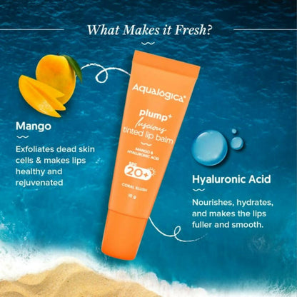 aqualogica coral slush plump luscious tinted lip balm with mango and hyaluronic acid buy in usa