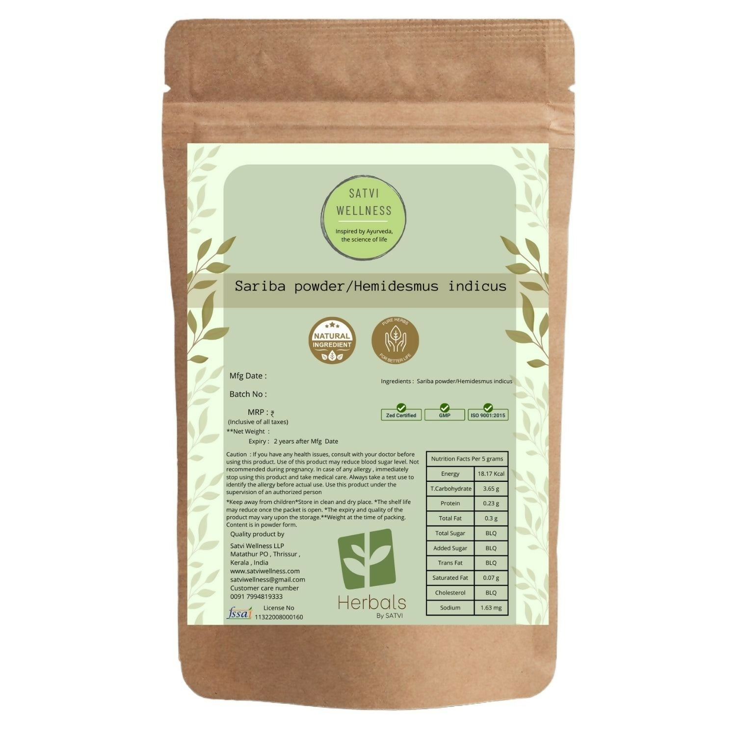 Satvi Wellness Sariba Powder | Hemidesmus Indicus