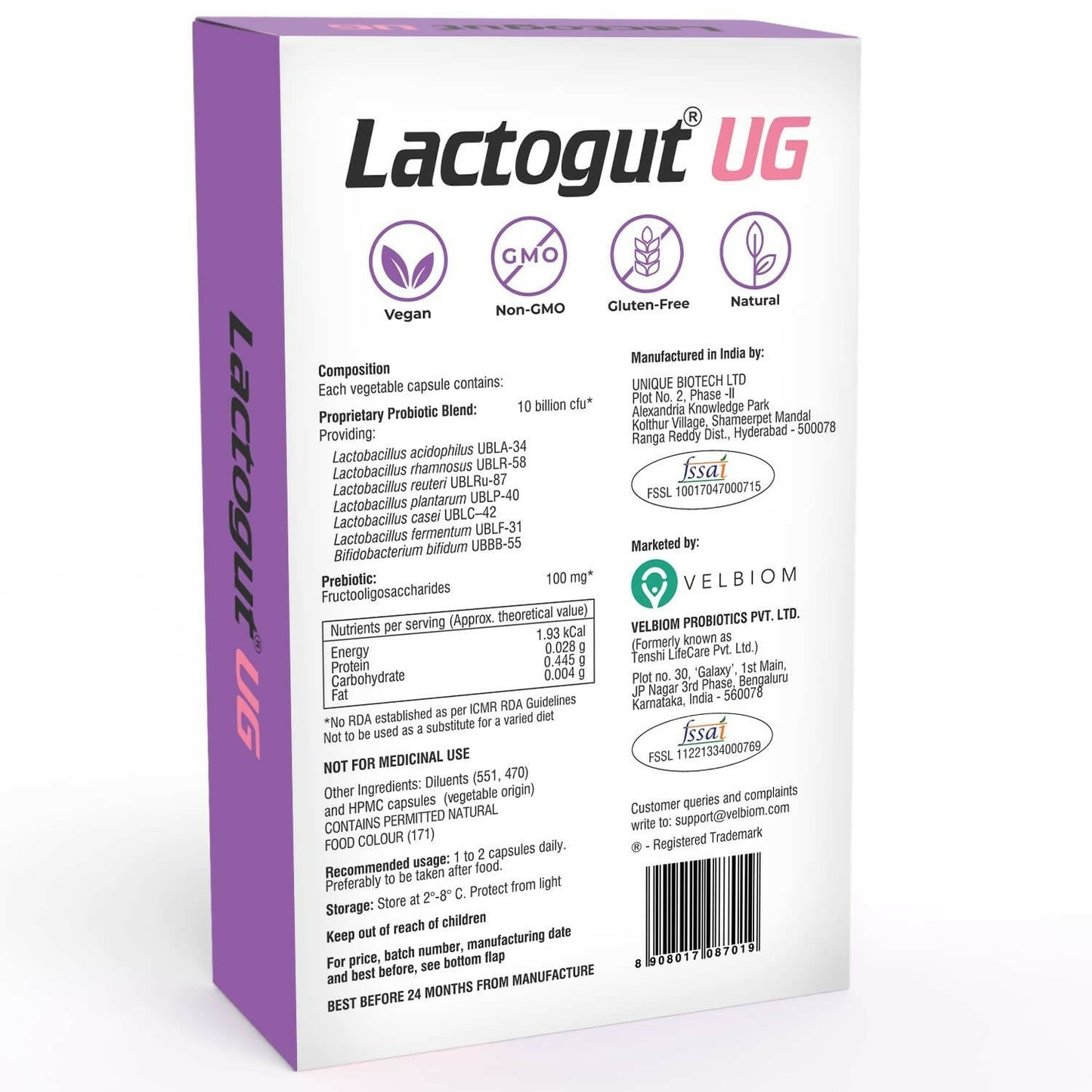 Buy Velbiom Lactogut UG Probiotics Capsules For Women's from DrMediCart, Ship from India to USA