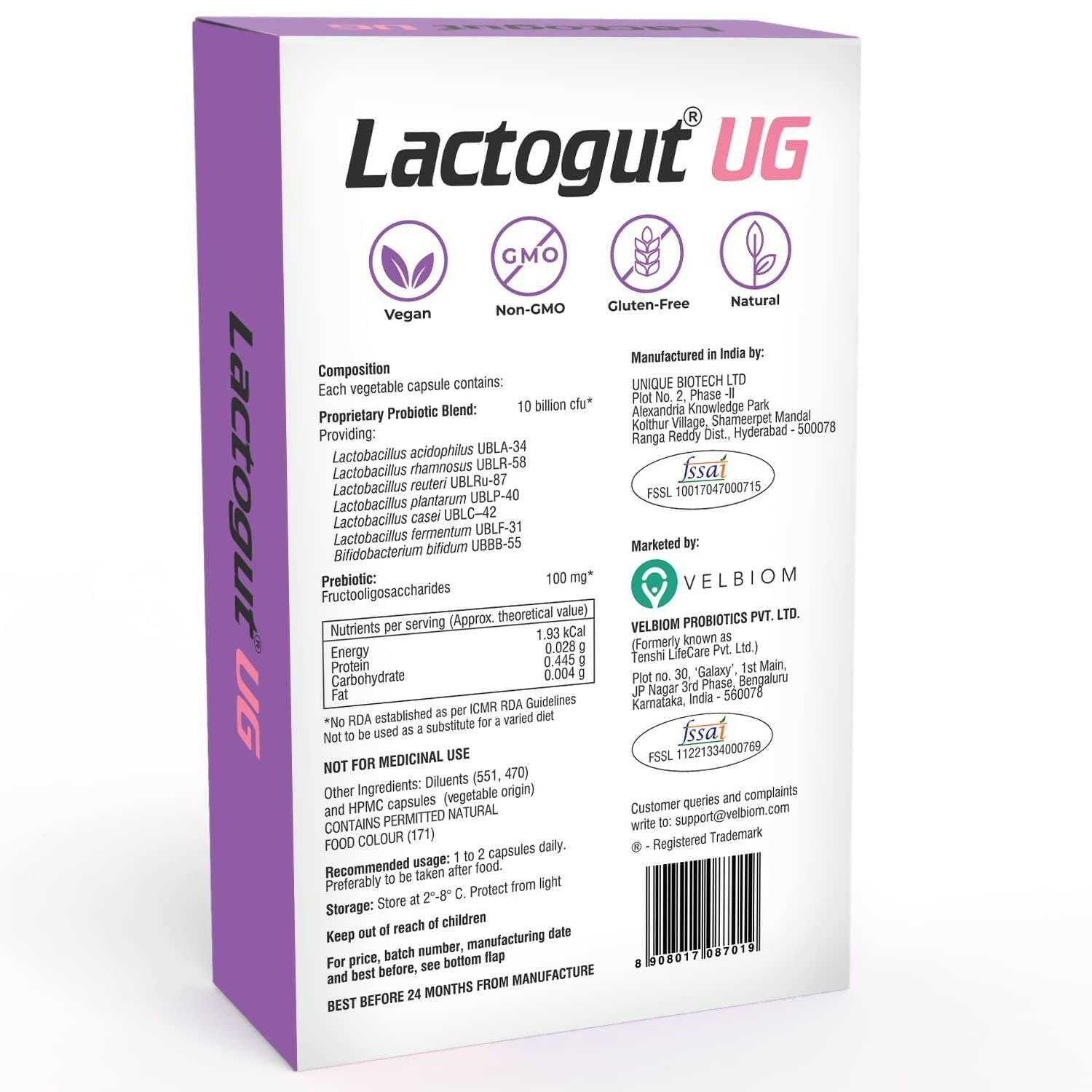 Buy Velbiom Lactogut UG Probiotics Capsules For Women's from DrMediCart, Ship from India to USA