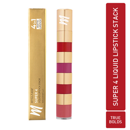 MyGlamm Super 4 Liquid Lipstick Stack - True Bolds