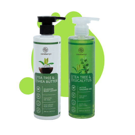 Careberry Organic Tea Tree & Eucalyptus Oil Shower Gel And Tea Tree Oil & Shea Butter Body Lotion - DrMediCart