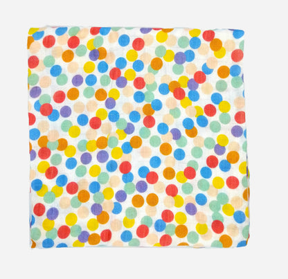 Kindermum Organic Cotton Muslin Swaddle Blanket 110 Cm X 110 Cm - Set Of 2 - Colorful Polka And Bear