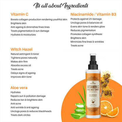 Matra Vitamin C Face Mist Toner with Niacinamide (vit B3) Witch Hazel And Aloe Vera