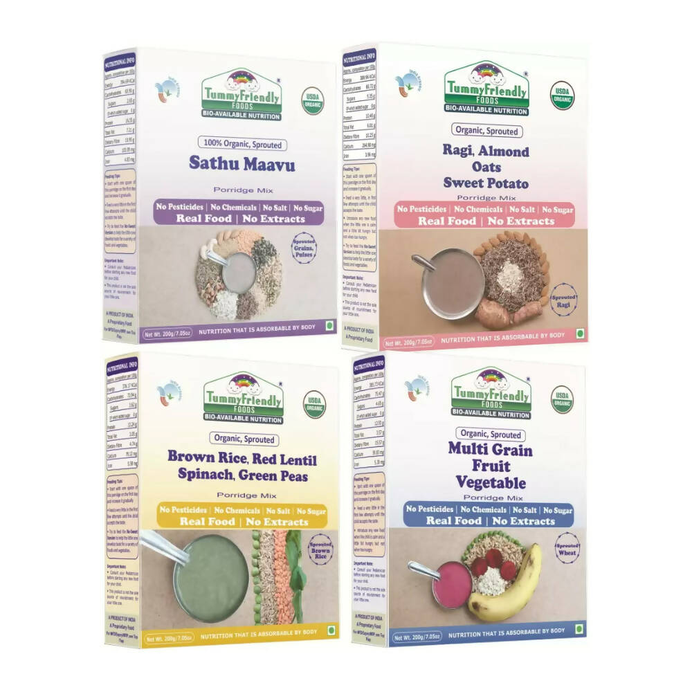 Buy TummyFriendly Foods Organic Certified Stage3 Sprouted Porridge Mixes Combo- Brown Rice, Multi-Grain, Sprouted Ragi, and Sathu Maavu from DrMediCart, Ship from India to USA