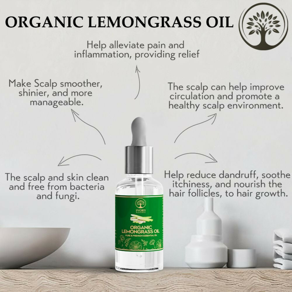 Ivory Natural Organic Lemongrass Oil Pure & Premium Essential Oil For Face, Scalp & Skin