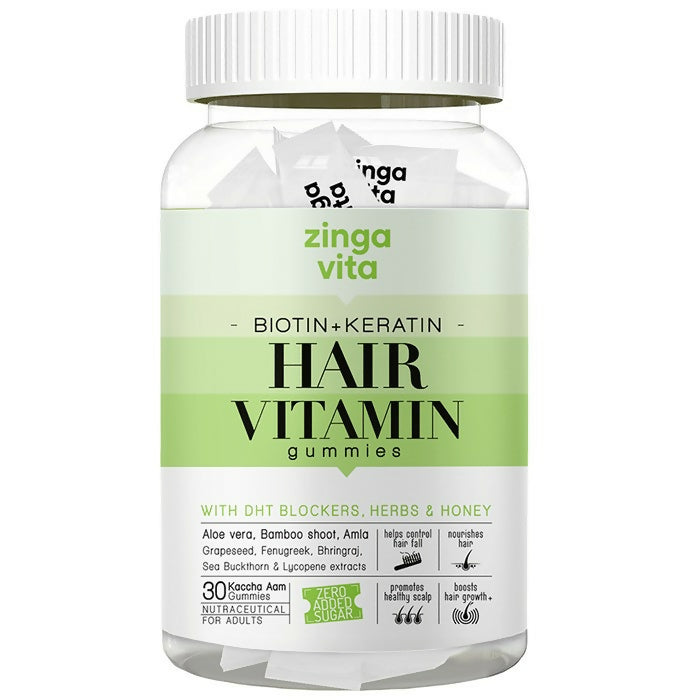 Buy Zingavita Biotin + Keratin Hair Vitamin Kaccha Aam Gummies from DrMediCart, Ship from India to USA