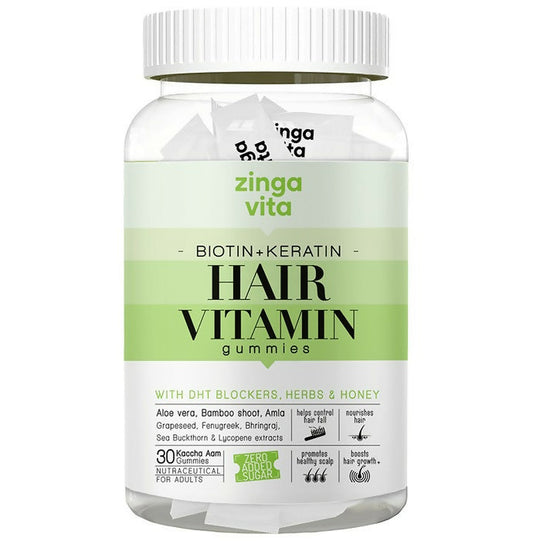 Buy Zingavita Biotin + Keratin Hair Vitamin Kaccha Aam Gummies from DrMediCart, Ship from India to USA
