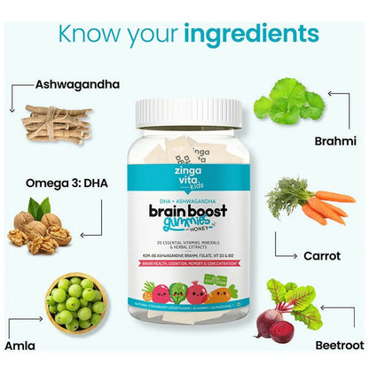 Buy Zingavita DHA Brain Boost Gummies for Kids (2+ yrs) Strawberry Lemon Flavor from DrMediCart, Ship from India to USA