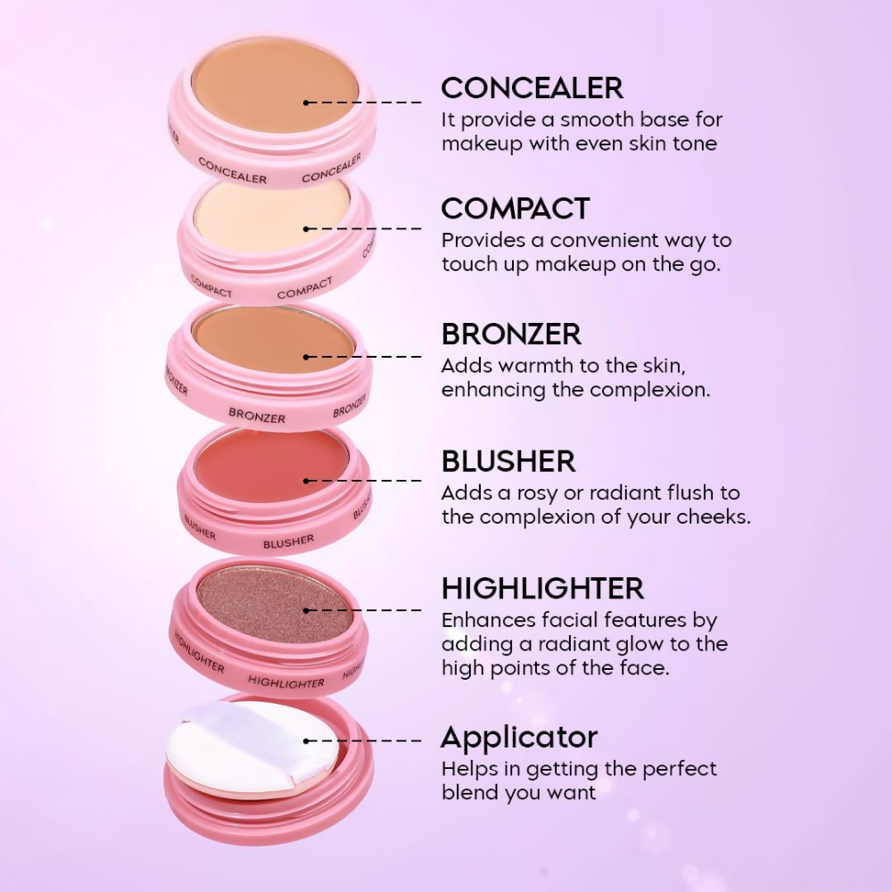 Gleva 5 In 1 Makeup stack Gleva 5 In 1 Makeup stack WIth Concealer, Bronzer, Blusher, Compact & Highlighter Smooth & Blendable Formula - Dusky