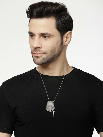 NVR Men Silver Plated Milletry Style Pendent With Chain