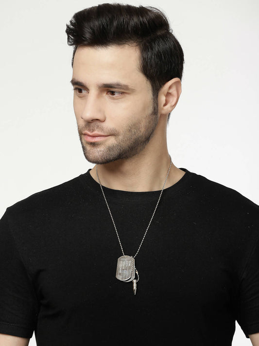 NVR Men Silver Plated Milletry Style Pendent With Chain