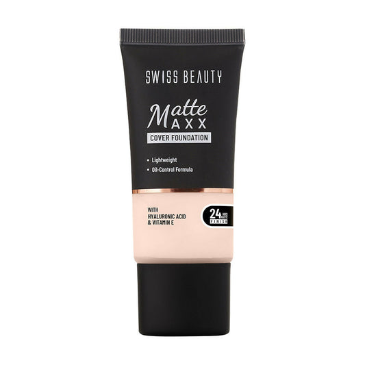 Swiss Beauty Matte Maxx Cover Foundation with Hyaluronic Acid & Vitamin E - 1 Fair Warm