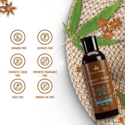 Avimee Herbal Champi Tailam, Relaxing Head Massage Oil, For All Hair Types