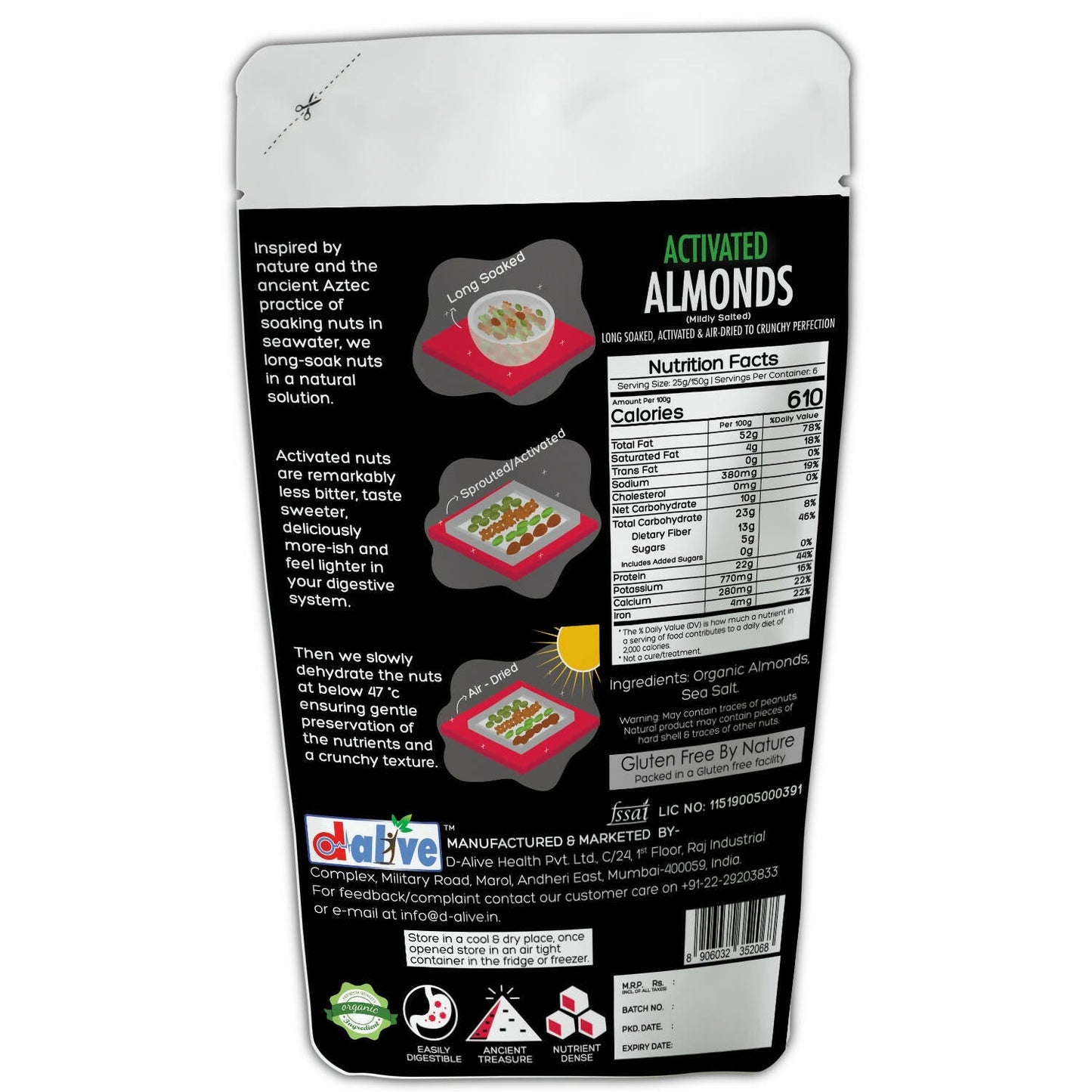 D-Alive Honestly Organic Activated Almonds - Drmedicart