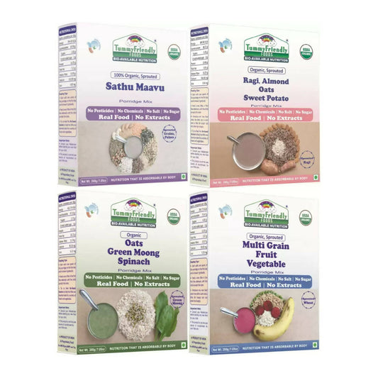 Buy TummyFriendly Foods Organic Certified Stage3 Sprouted Porridge Mixes Combo - 4 Packs With Oats for 8 Months Old Baby from DrMediCart, Ship from India to USA