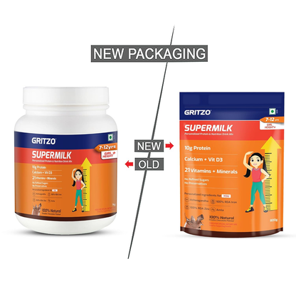 Gritzo SuperMilk Height+ Health Drink for 7-12y Girls - Double Chocolate Flavor