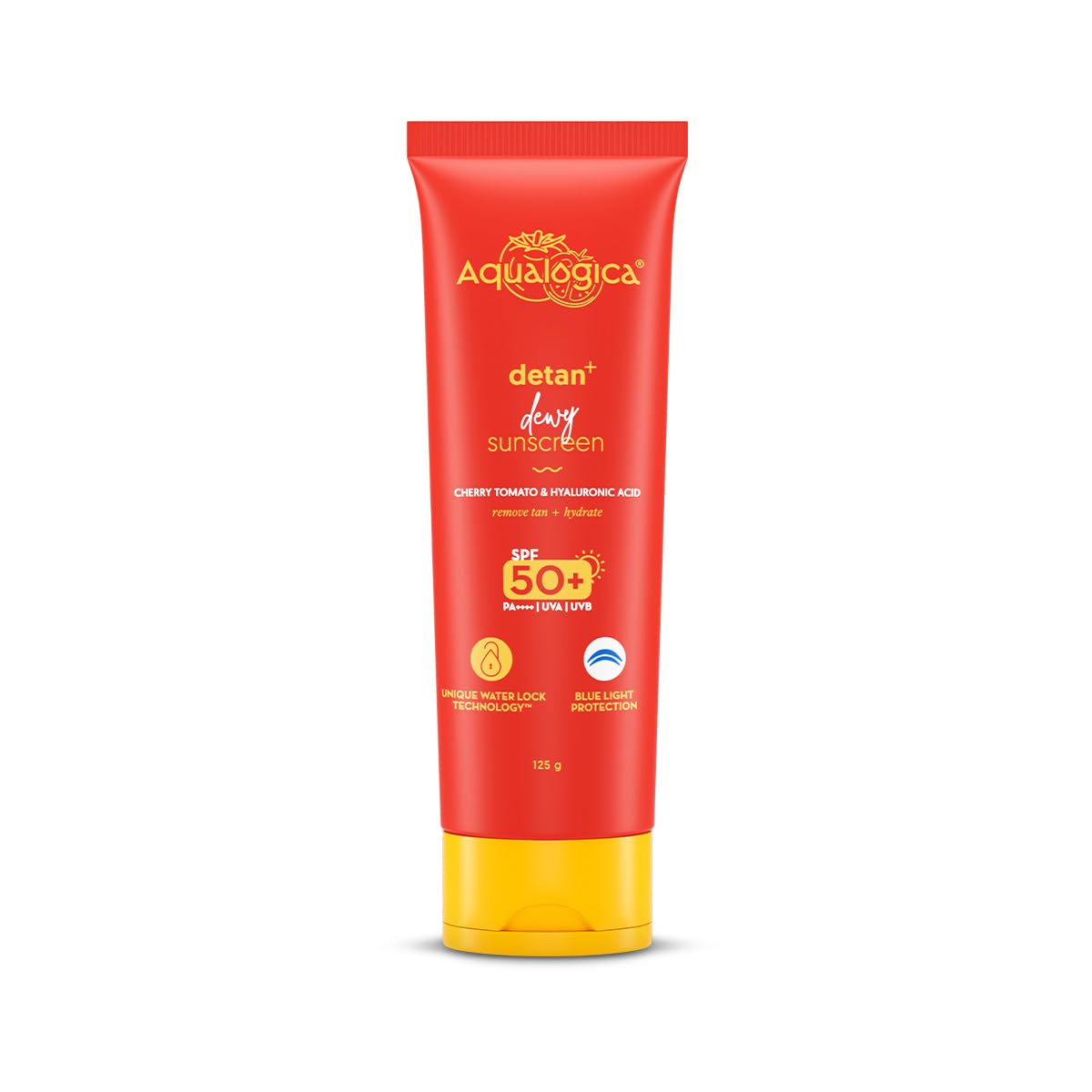 Aqualogica Detan + Dewy Sunscreen With Cherry Tomato & Hyaluronic Acid, SPF 50+ & PA++++
