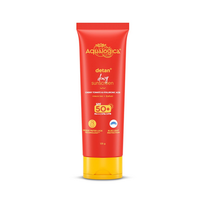 Aqualogica Detan + Dewy Sunscreen With Cherry Tomato & Hyaluronic Acid, SPF 50+ & PA++++