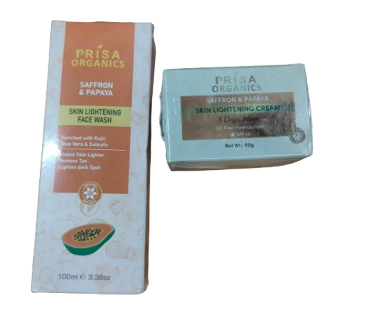 Prisa Organics Saffron &amp; Papaya Lightening Face Wash and Saffron &amp; Papaya Skin Lightening Face Cream Combo