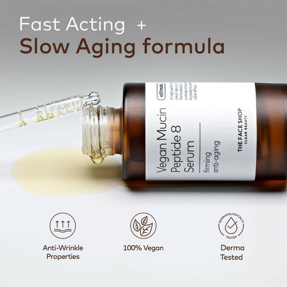 The Face Shop Alltimate Vegan Mucin Peptide 8 Serum - No Snails, Korean, Anti Aging, Hydrating