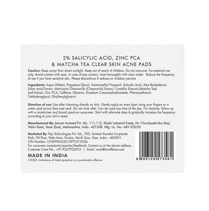 mCaffeine 2% Salicylic Acid Serum Clear Skin Acne Pads - Acne & Oil Control with Matcha Tea