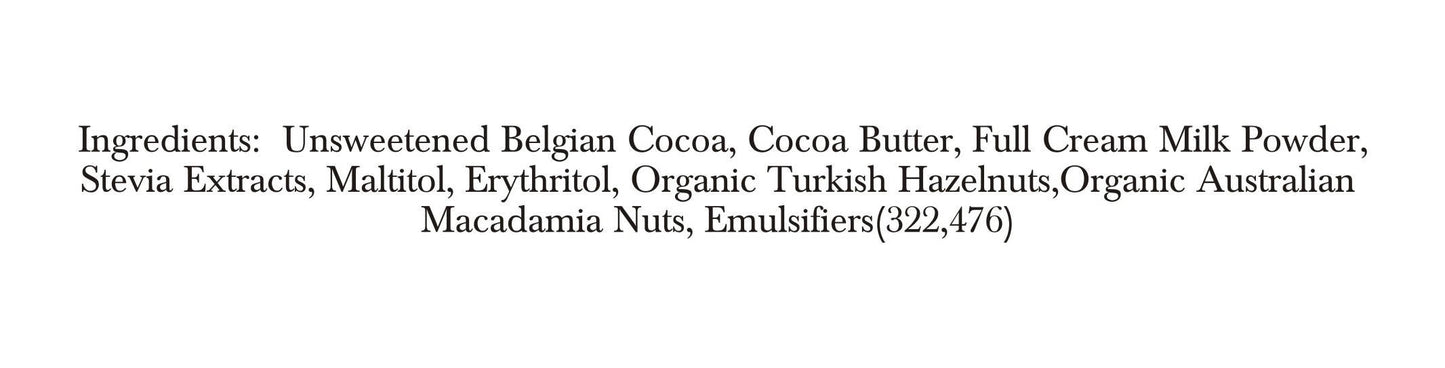 Zevic Belgian Couverture Chocolate with Organic Turkish Hazelnuts and Australian Macadamia Nuts