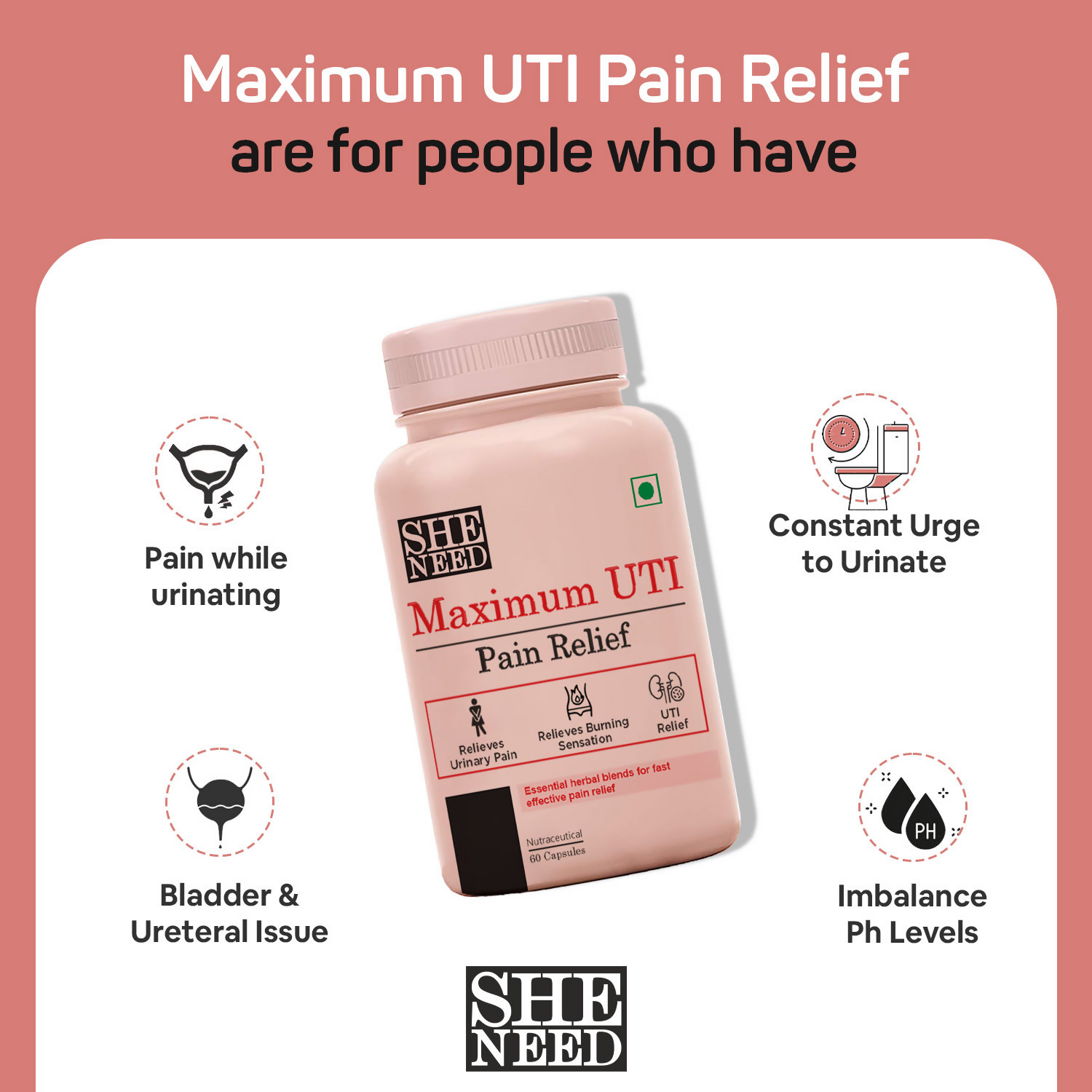 SheNeed Maximum UTI Pain Relief Capsules