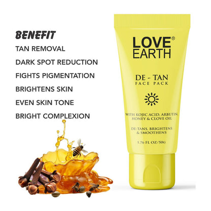 Love Earth De-Tan Face Pack For Instant Tan Removal, Brightens & Smoothens