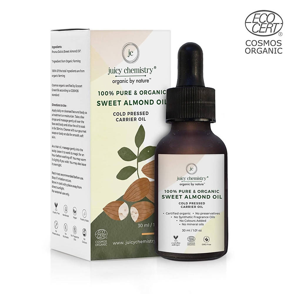Juicy Chemistry Pure & Organic Sweet Almond Oil For Cold Pressed Carrier Oil