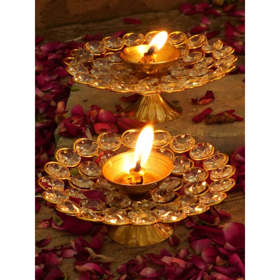 Buy Tied Ribbons Set of 2 Gold-Toned Decorative Crystal Diyas