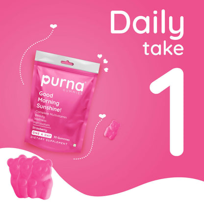 Purna Gummies Multivitamin Strawberry Gummies with Vitamins & Minerals