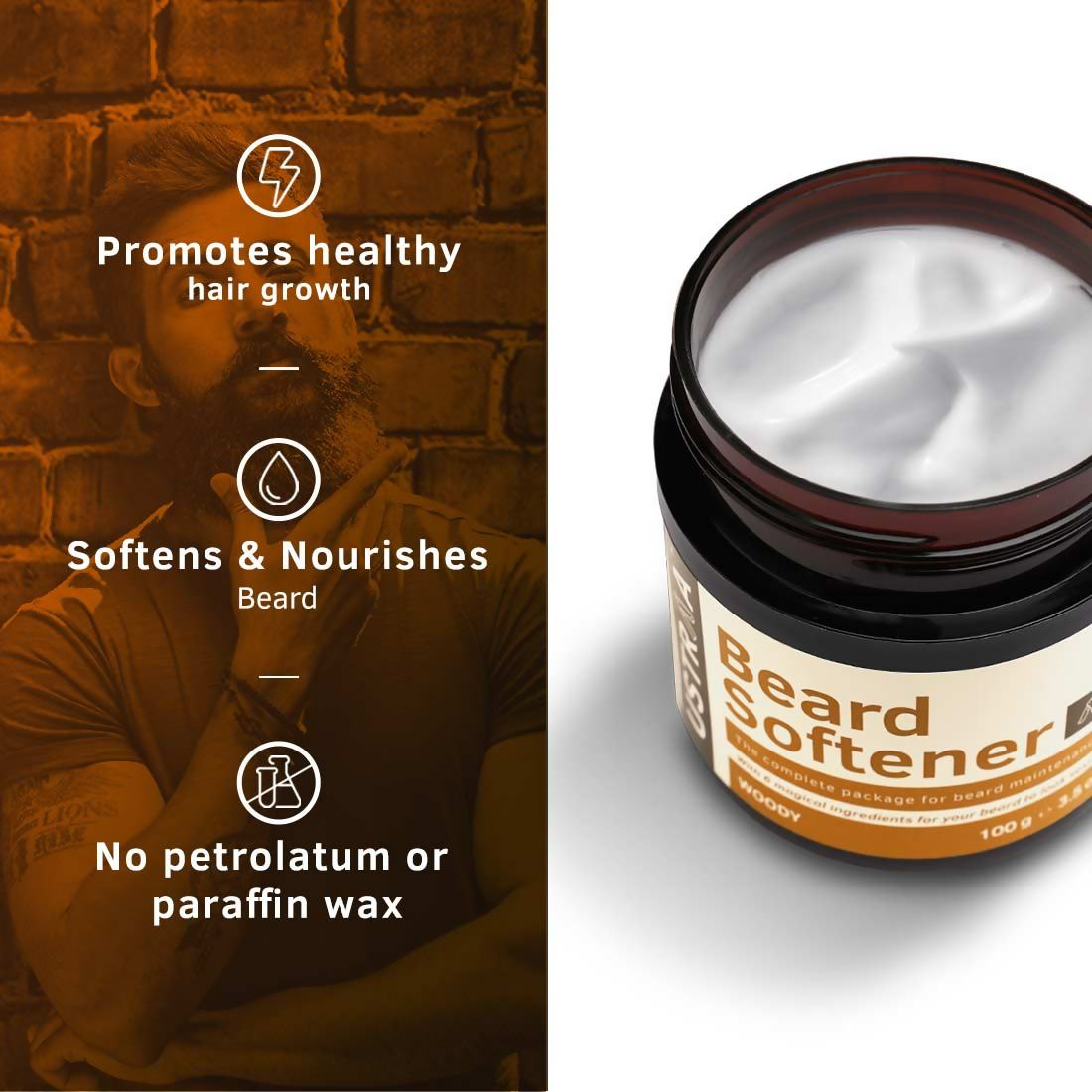 Ustraa Beard Softener Balm Woody - Softens & Nourishes Beard Long Lasting Moisturization