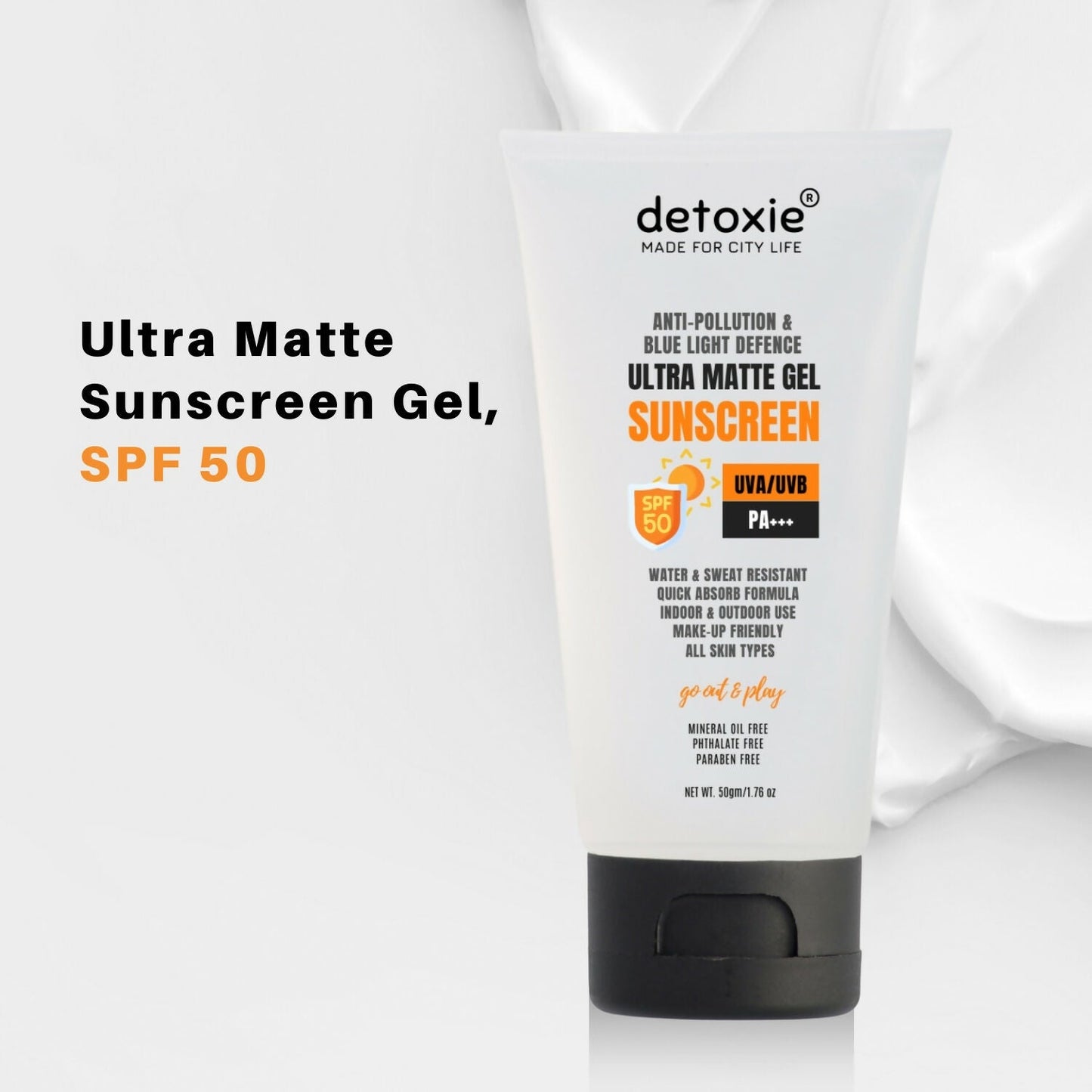 Detoxie Ultra Matte Sunscreen Gel Matte Finish Dry Tint Water & Sweat Resistant With Spf 50 Pa+++