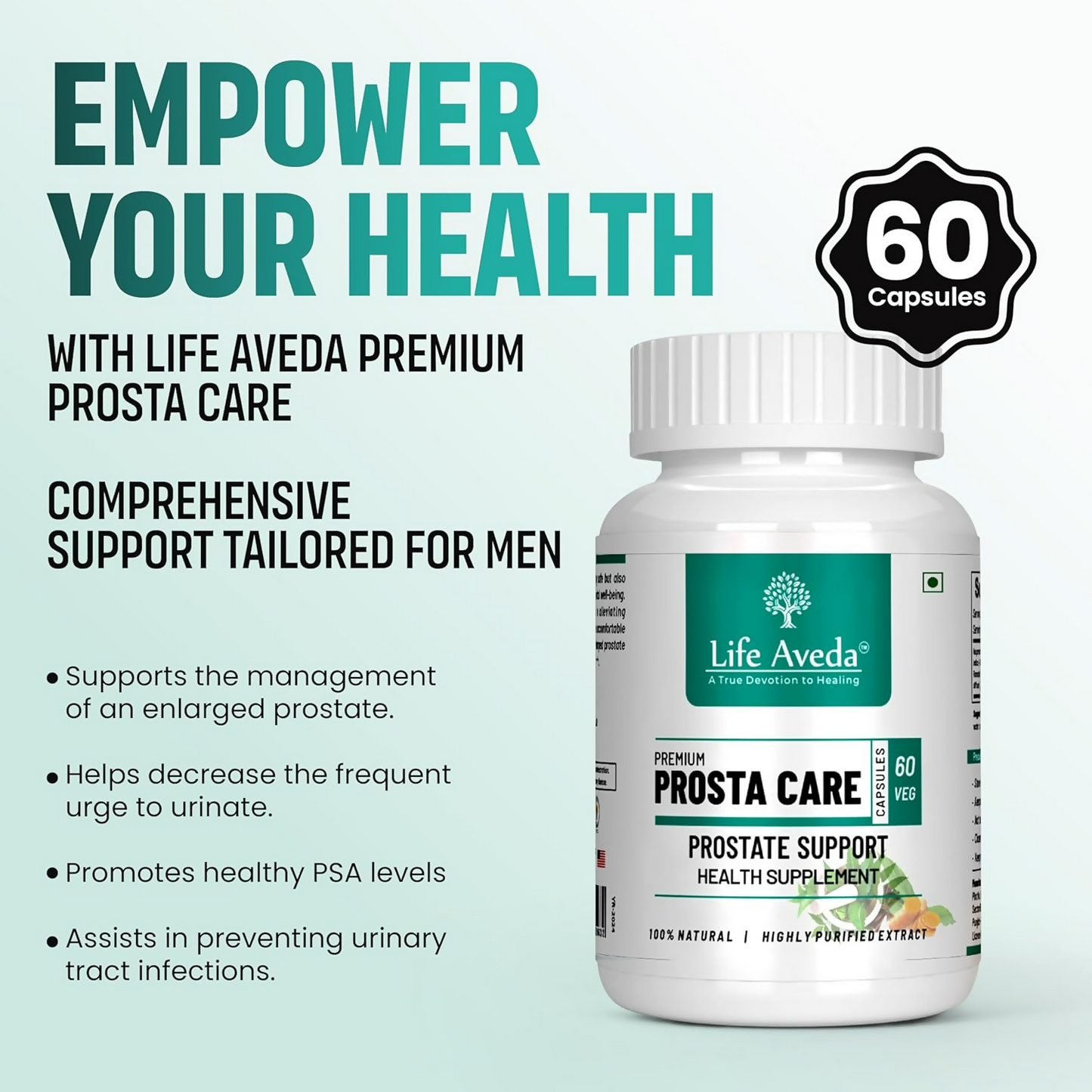 Life Aveda 100% Natural Ayurvedic Premium Prosta Care Capsule For Men's