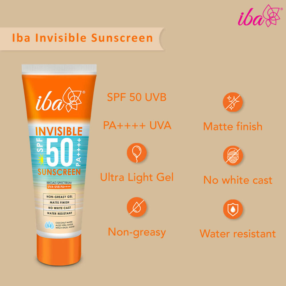 Iba Invisible SPF 50 Pa++++ Sunscreen For All Skin Types Gel Based Oil Free Matte