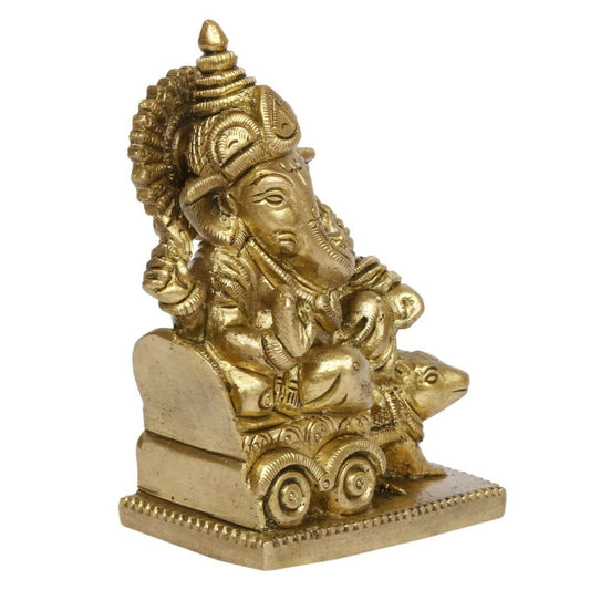 Artvarko Brass Ganesha Riding On Chariot Pulled By Rat Ganesh Ganpati Statue Idol