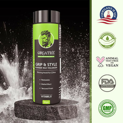 Orgatre Grip And Style Hair Volumizing Powder Wax, Strong hold For 12 Hrs Hair Wax