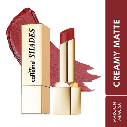 mCaffeine Shades Creamy Matte Kiss Bullet Lipstick Moisturizing Lightweight - Maroon Mimosa