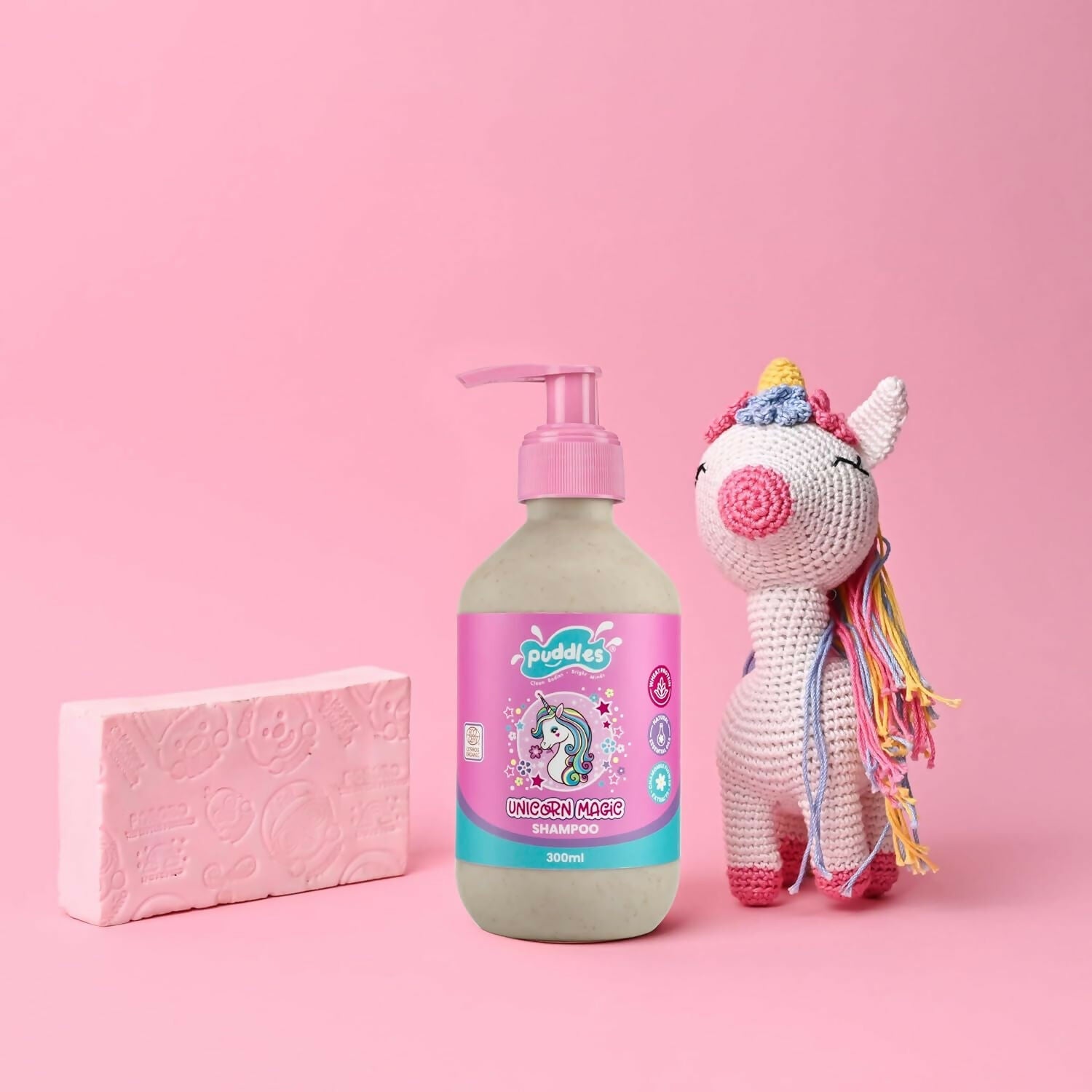 Puddles Organic Playful Shampoo For Kids -Unicorn Magic - Age 2-12 Yrs, Tear-Free, Ph Balanced, Sulfate-Paraben Free