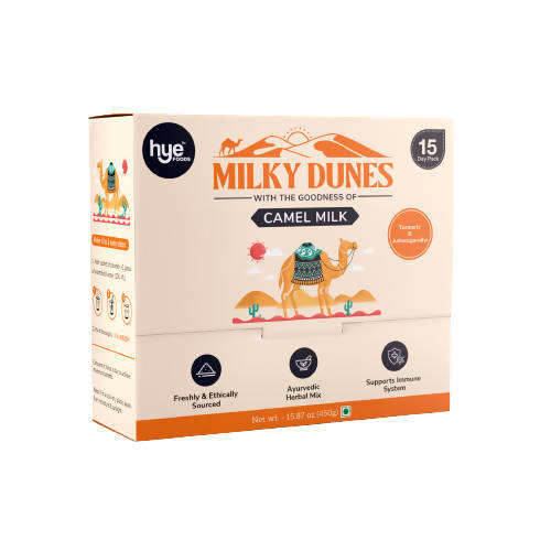 Buy hye Foods Milky Dunes With The Goodness Of Camel Milk-Turmeric & Ashwagandha Flavour from DrMediCart, Ship from India to USA