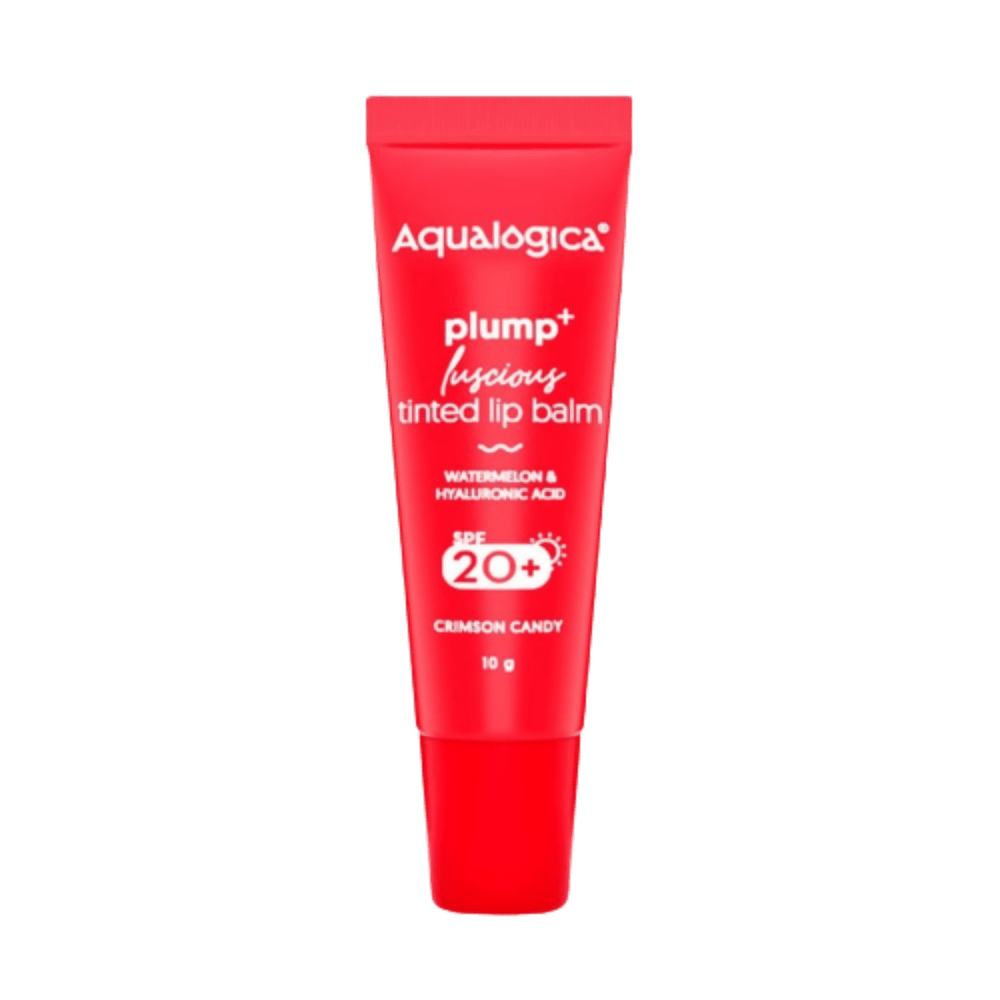 Aqualogica Crimson Candy Plump+ Luscious Tinted Lip Balm with Watermelon and Hyaluronic Acid, SPF 20+