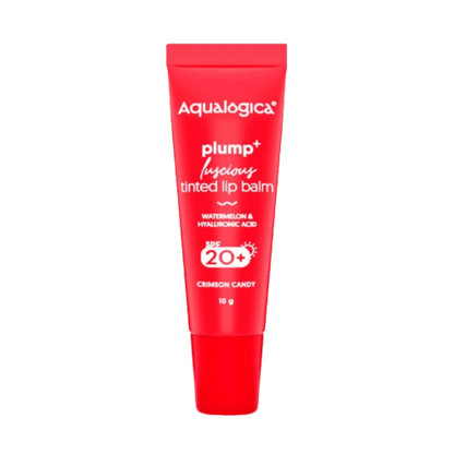 Aqualogica Crimson Candy Plump+ Luscious Tinted Lip Balm with Watermelon and Hyaluronic Acid, SPF 20+