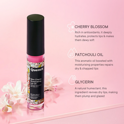 Quench Illuminating Lip Oil with Cherry Blossom & Pearl Extracts For Shiny Hydrated Lips