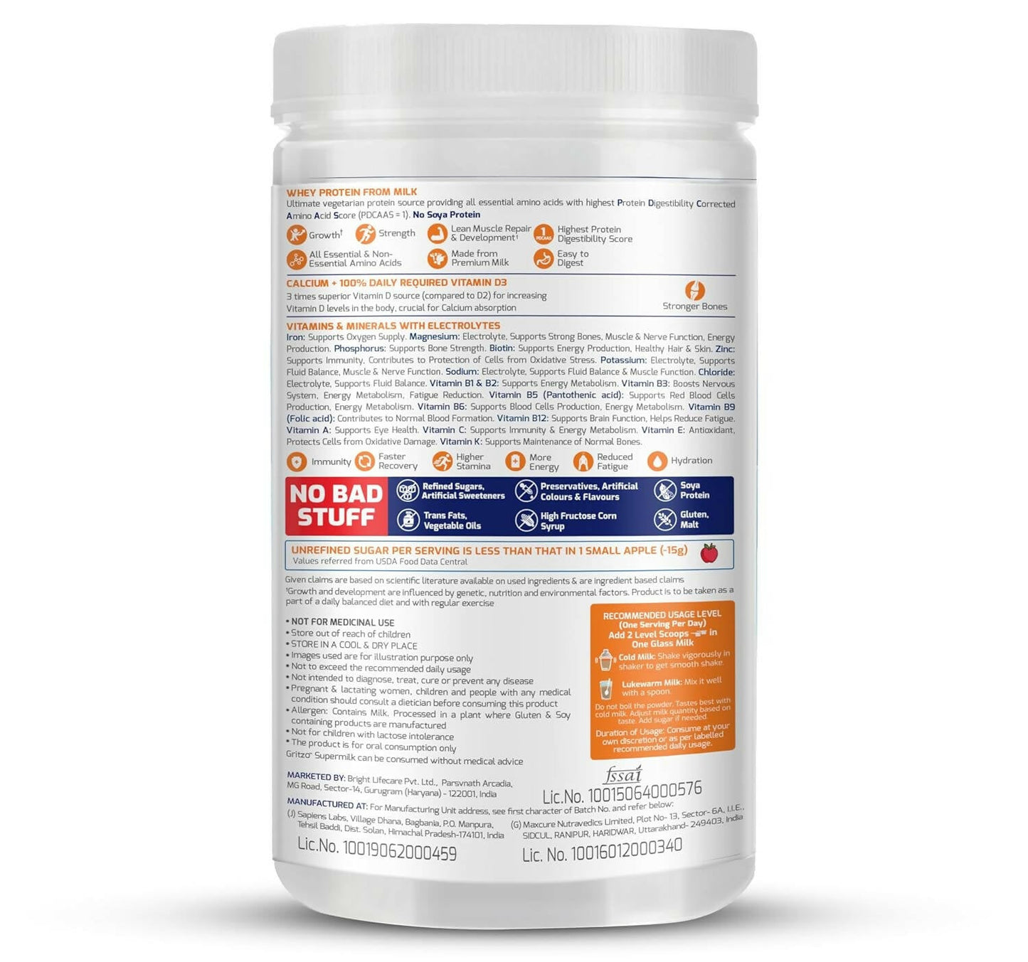 Gritzo SuperMilk Overall Growth (7-12y Girls), Zero Refined Sugar, 21 Vitamins & Minerals