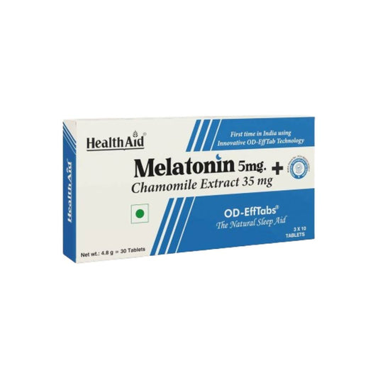 Buy HealthAid Melatonin 5 mg + Chamomile Extract 35 mg OD Effervescent Tablets from DrMediCart, Ship from India to USA