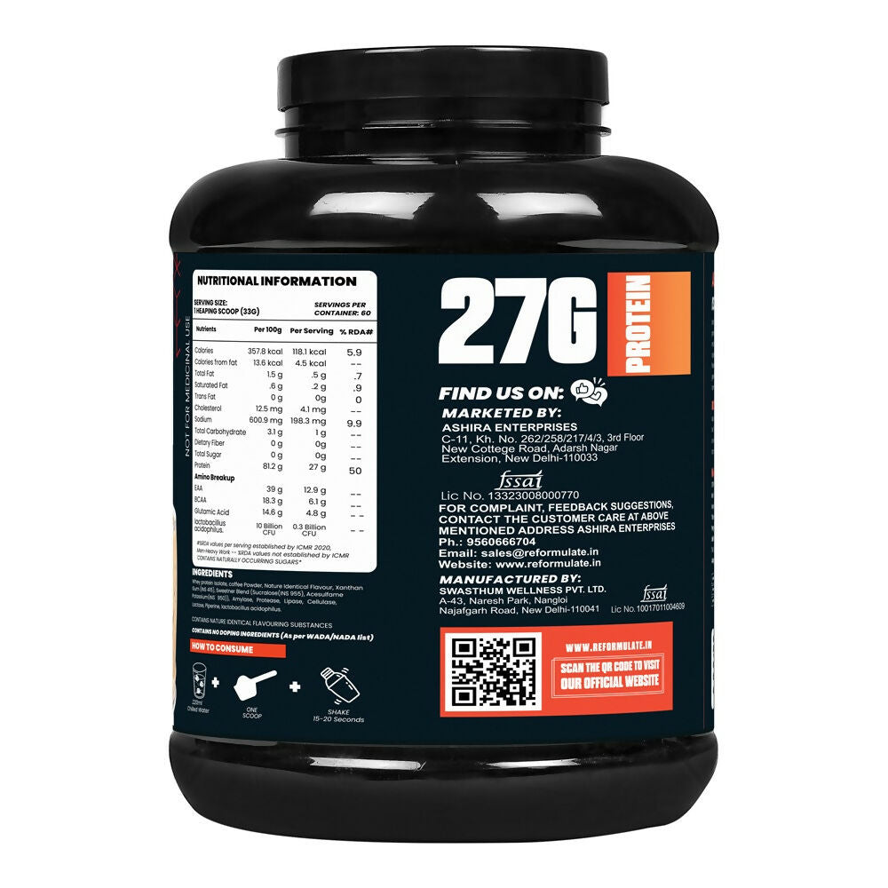 Reformulate I Isoform I Whey Isolate I Your Daily Meal Replacement Formula I 27G Protein | 6.1G BCAA | 12.9G EAA | O g Sugar - Cold Coffee