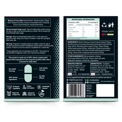 HappyMind Botanicals Memory & Focus Max Veg Tablets