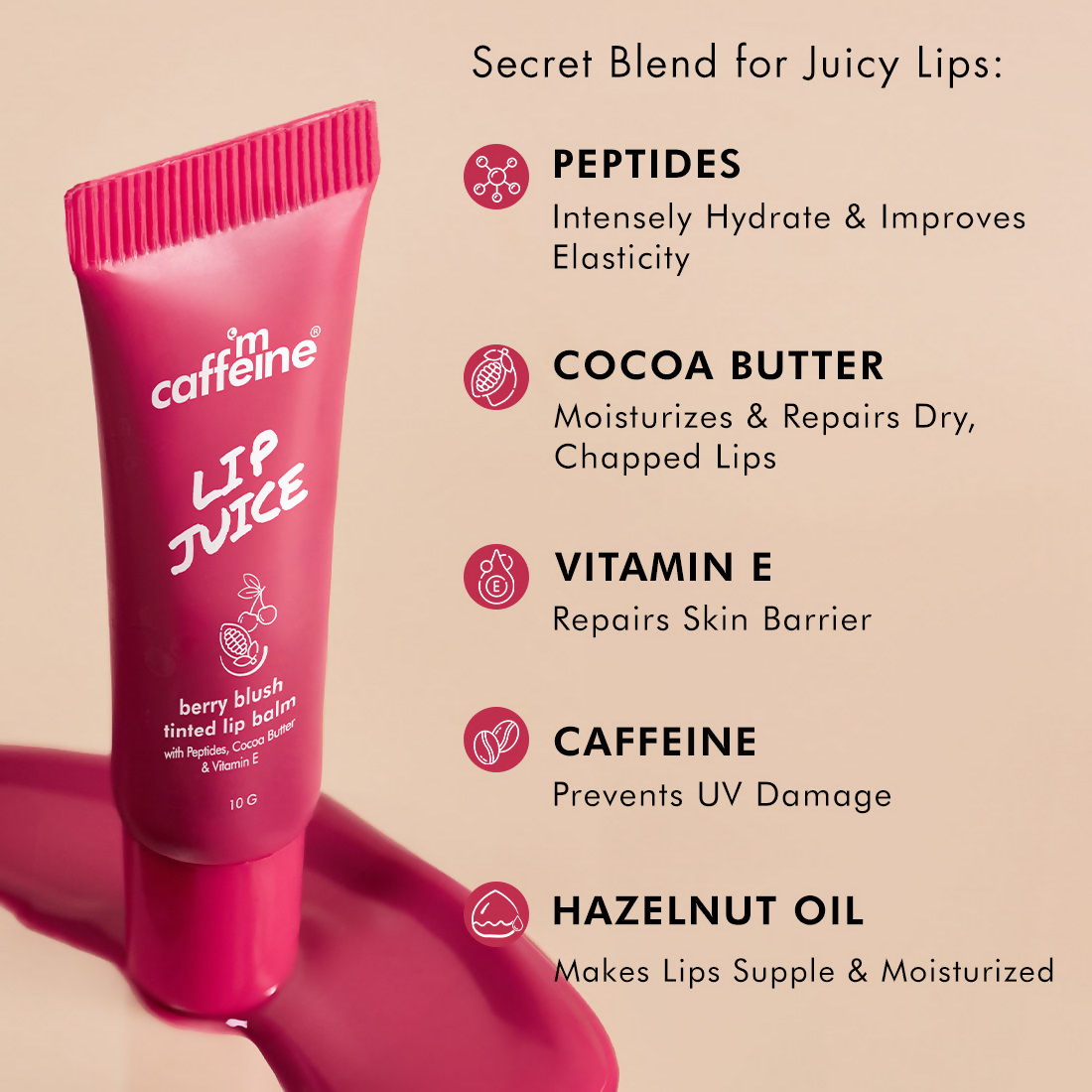 mCaffeine Lip Juice Tinted Lip Balm - Berry Blush