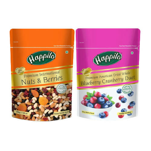Buy Happilo Premium Combo (Nuts & Berries & Blueberry Cranberry Duet) from DrMediCart, Ship from India to USA